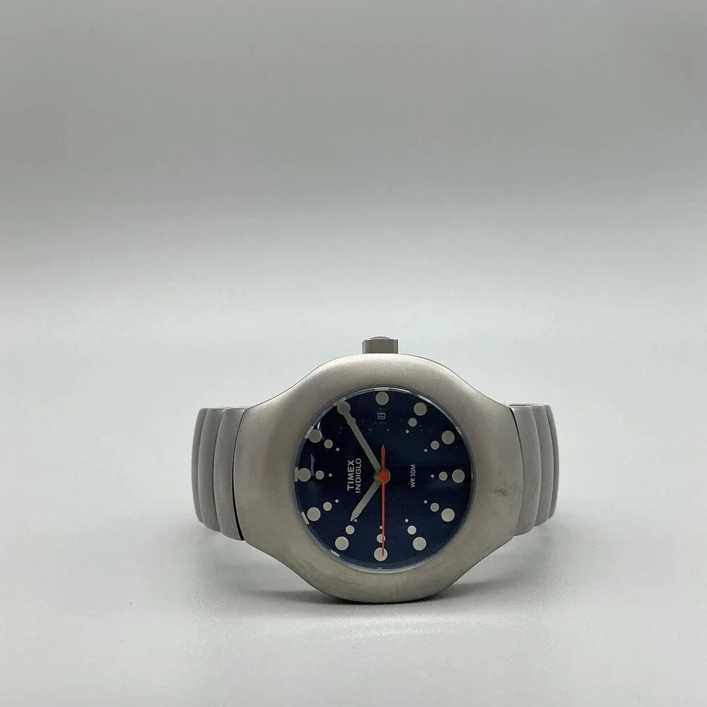 Y2K Timex Indiglo Womens Watch 32mm Blue Dot Dial Date New Battery 6.5